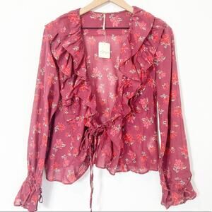 Free People Floral Ruffle Blouse - Pink
